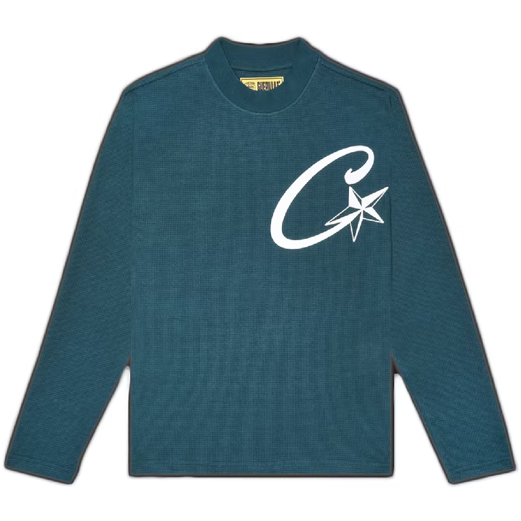 Corteiz C Starz Long sleeve Waffle Sweatshirt - Green/Teal - Corteiz