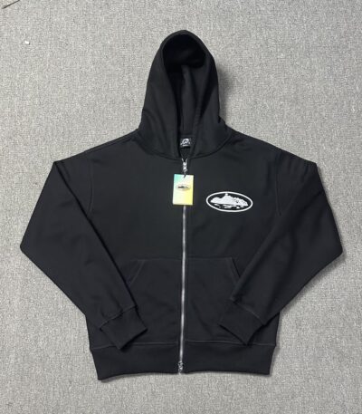 Corteiz Puff Print Zip Up Hoodie Black - Shop Crtz Clothing